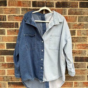Two Tone Long Sleeve Denim Shirt